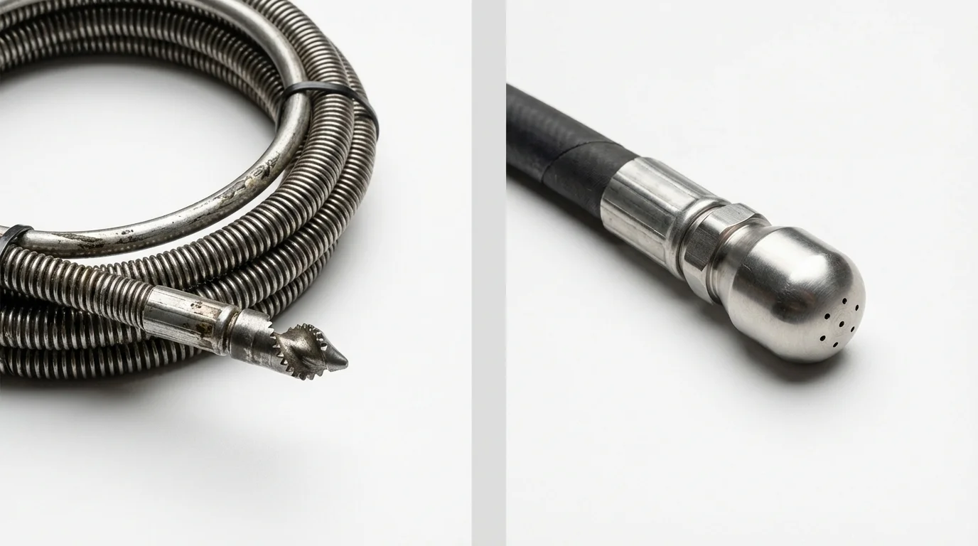 Drain snake cable and hydro jetting nozzle used for drain cleaning in Kalispell, MT